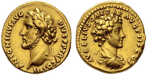 antoninus pius and marcus aurelius roman coin aureus